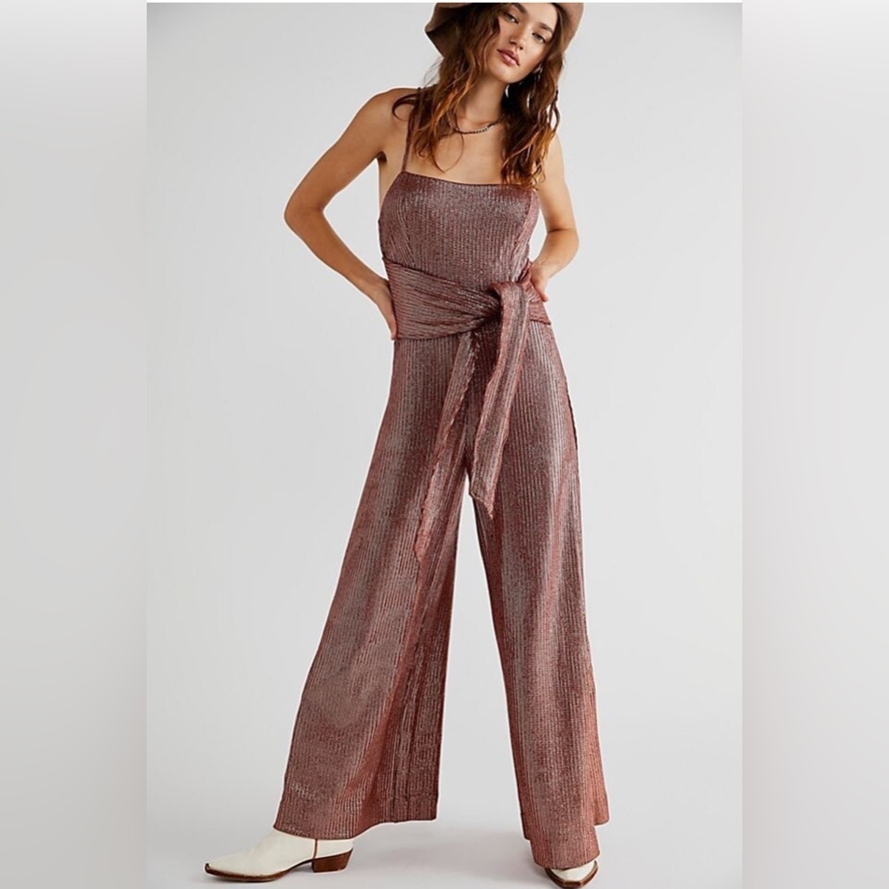 Free people bronze shimmery wide leg jumpsuit Xs
